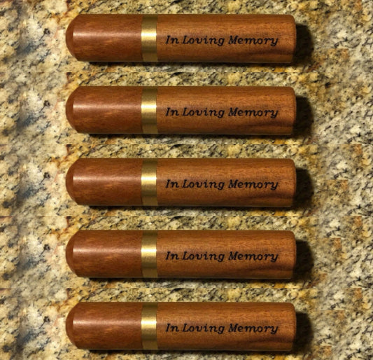Set of Five ENGRAVED "In Loving Memory" Natural Rosewood Cremation Urn / Scattering Tubes - Fits in Pocket/Purse, TSA Compliant, Very Secure
