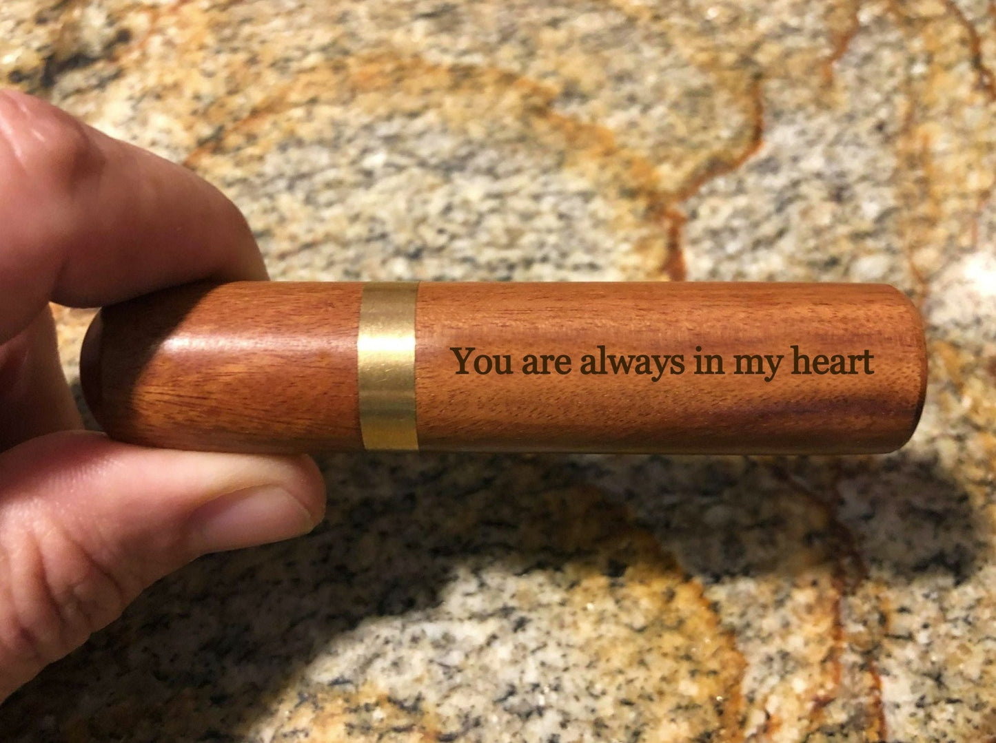 Five ENGRAVED "You are always in my heart" Rosewood Cremation Urns / Scattering Tubes - Fits in Pocket/Purse, TSA Compliant, Very Secure