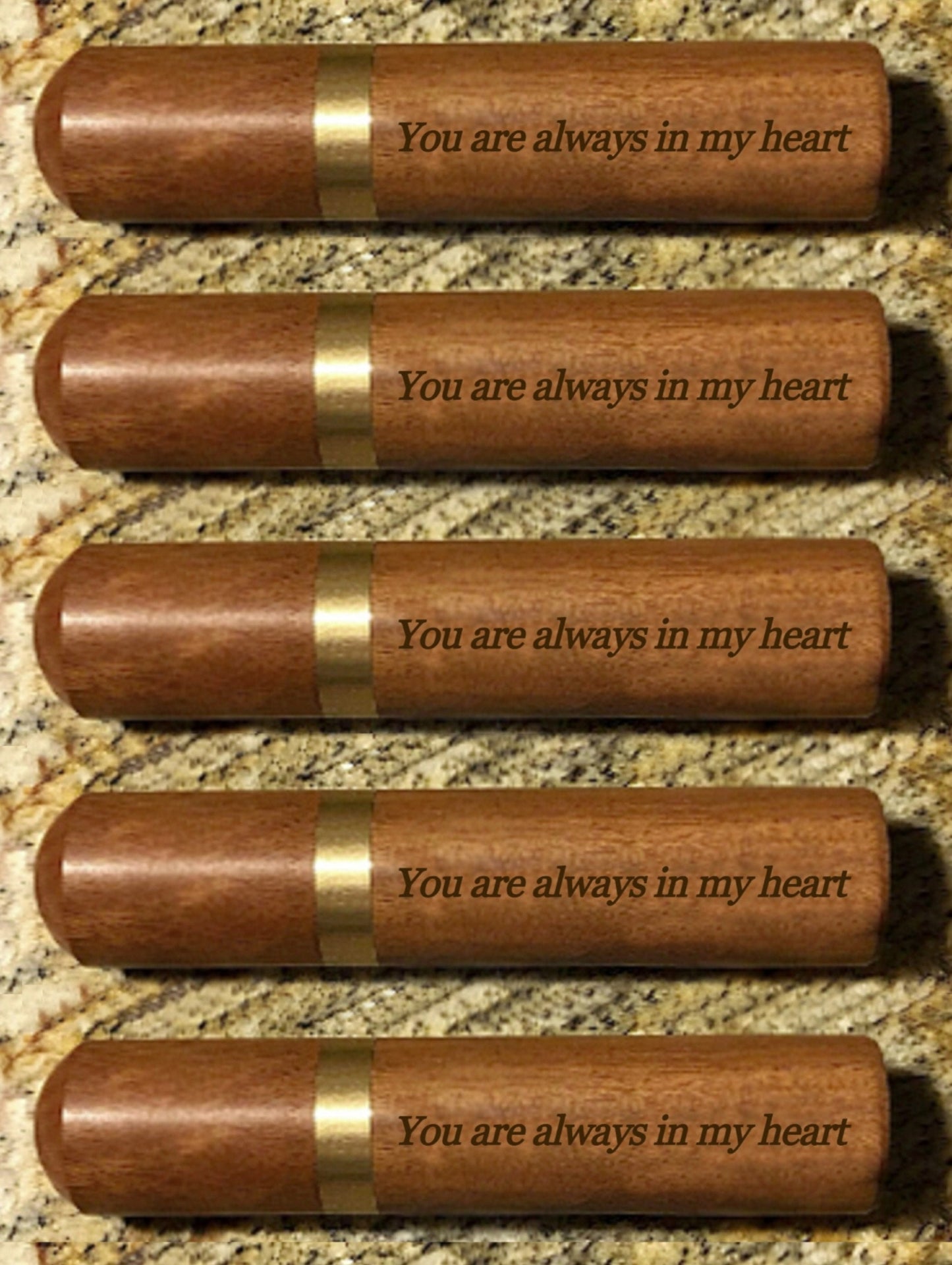 Five ENGRAVED "You are always in my heart" Rosewood Cremation Urns / Scattering Tubes - Fits in Pocket/Purse, TSA Compliant, Very Secure