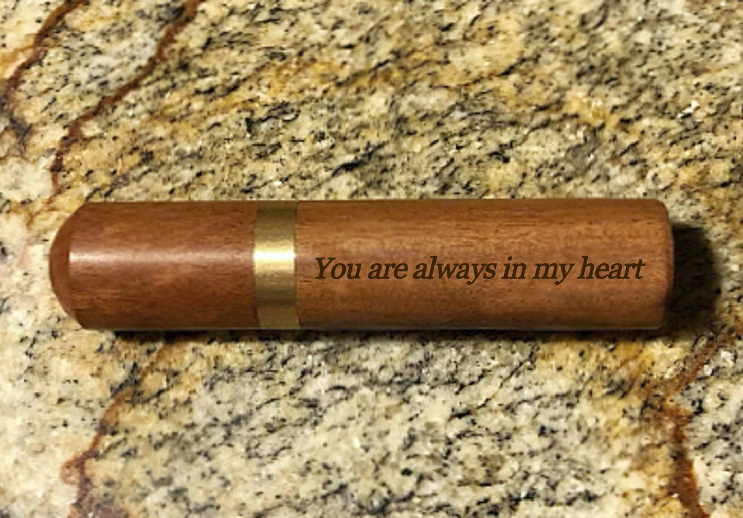 Laser Engraved "You are always in my heart" Rosewood Cremation Urn / Scattering Tube - Fits in Pocket/Purse, TSA Compliant, Very Secure