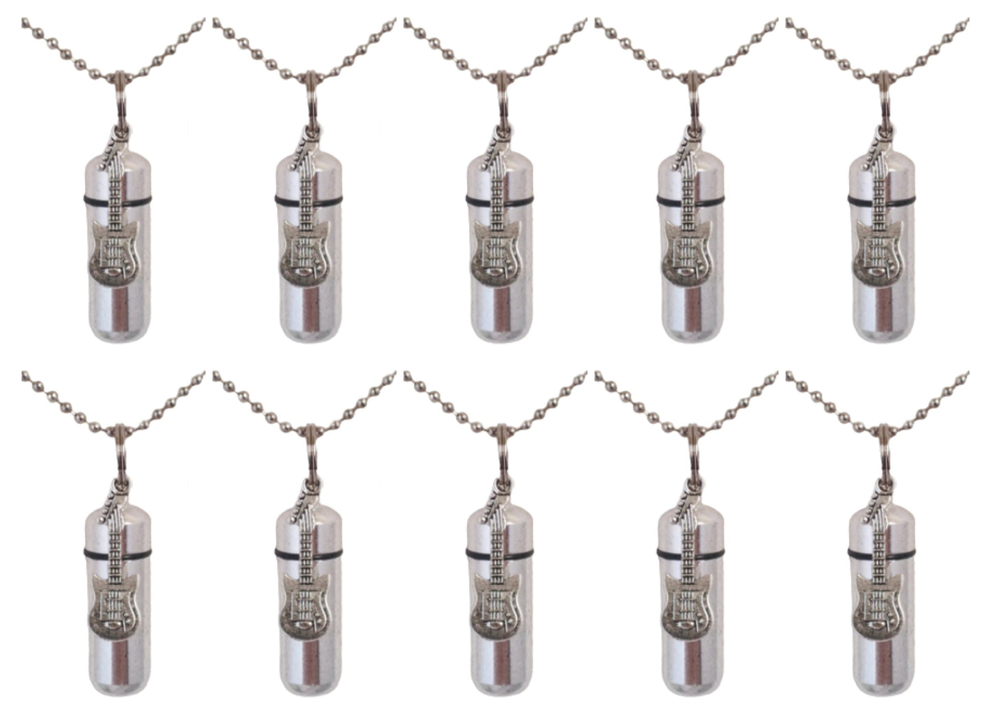 Set of TEN Silver CREMATION URN Keepsakes w/Electric Guitars - Ashes Necklace, Memorial Keepsake, Mourning Jewelry, Personalized Urn