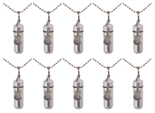 Set of TEN Silver CREMATION URN Keepsakes w/Electric Guitars - Ashes Necklace, Memorial Keepsake, Mourning Jewelry, Personalized Urn