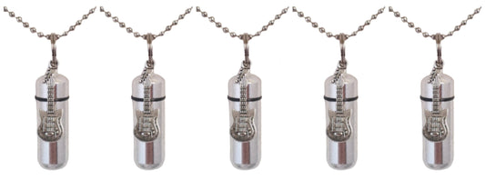 Set of 5 CREMATION URN Necklaces with Silver Electric Guitar, Mourning Jewelry, Memorial Jewelry, Ashes Necklace, Urn Necklace, Personalized