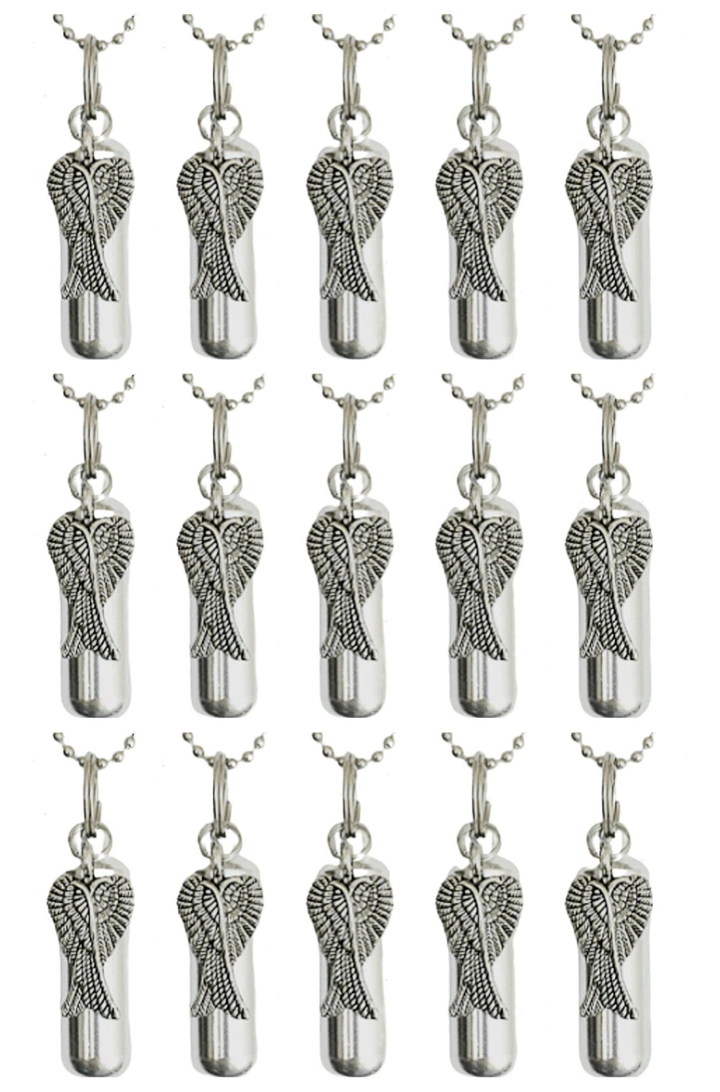 Large Set of 15 Crossed Angel Wings Cremation Urn Necklaces on Steel Ball Chains. Memorial Jewelry, Urn For Human Ashes, Mourning Necklace