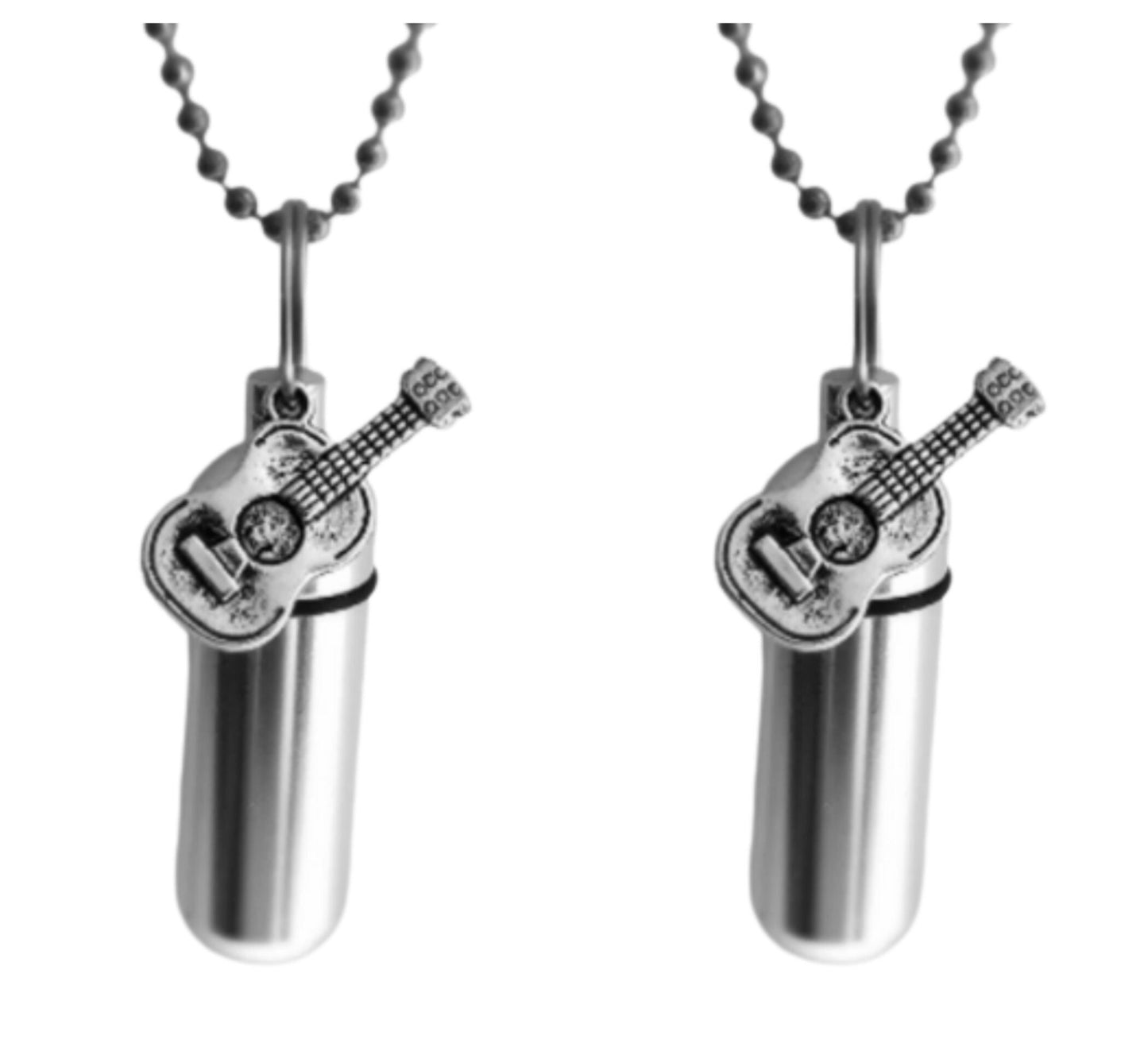 Set of TWO Silver CREMATION URN Necklaces Acoustic/Folk Guitars - Memorial Jewelry, Ashes Necklace, Mourning Jewelry, Urn Necklace