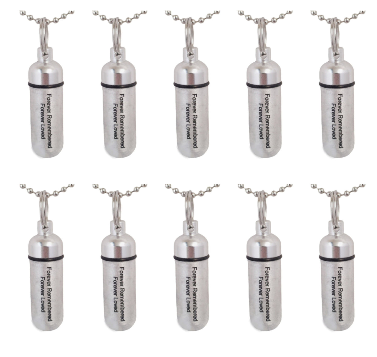 Family Set of TEN Brushed Silver Cremation Urn Necklaces ENGRAVED "Forever Remembered Forever Loved", Ashes Necklace, Urn Jewelry, Child Urn