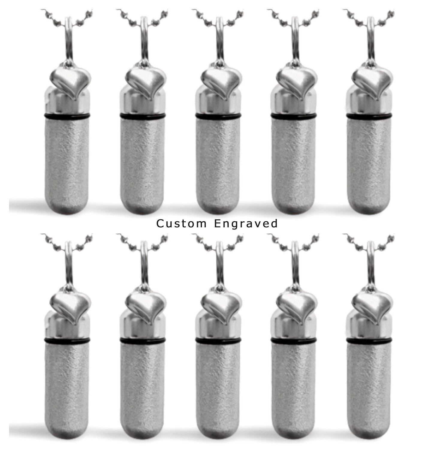 Set of 10 Brushed Silver Heart Cremation Urn Necklace Jewelry, Ashes Necklace, Urn Keepsake, Memorial Jewelry, Urn for Human Ashes, Pet Urn