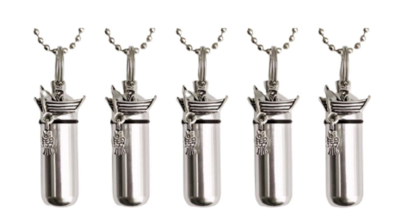 Set of Five Polished Silver Fisherman in Boat CREMATION URN Necklaces - Ashes Keepsake, Urn Jewelry, Ashes Necklace, Urn For Human Ashes