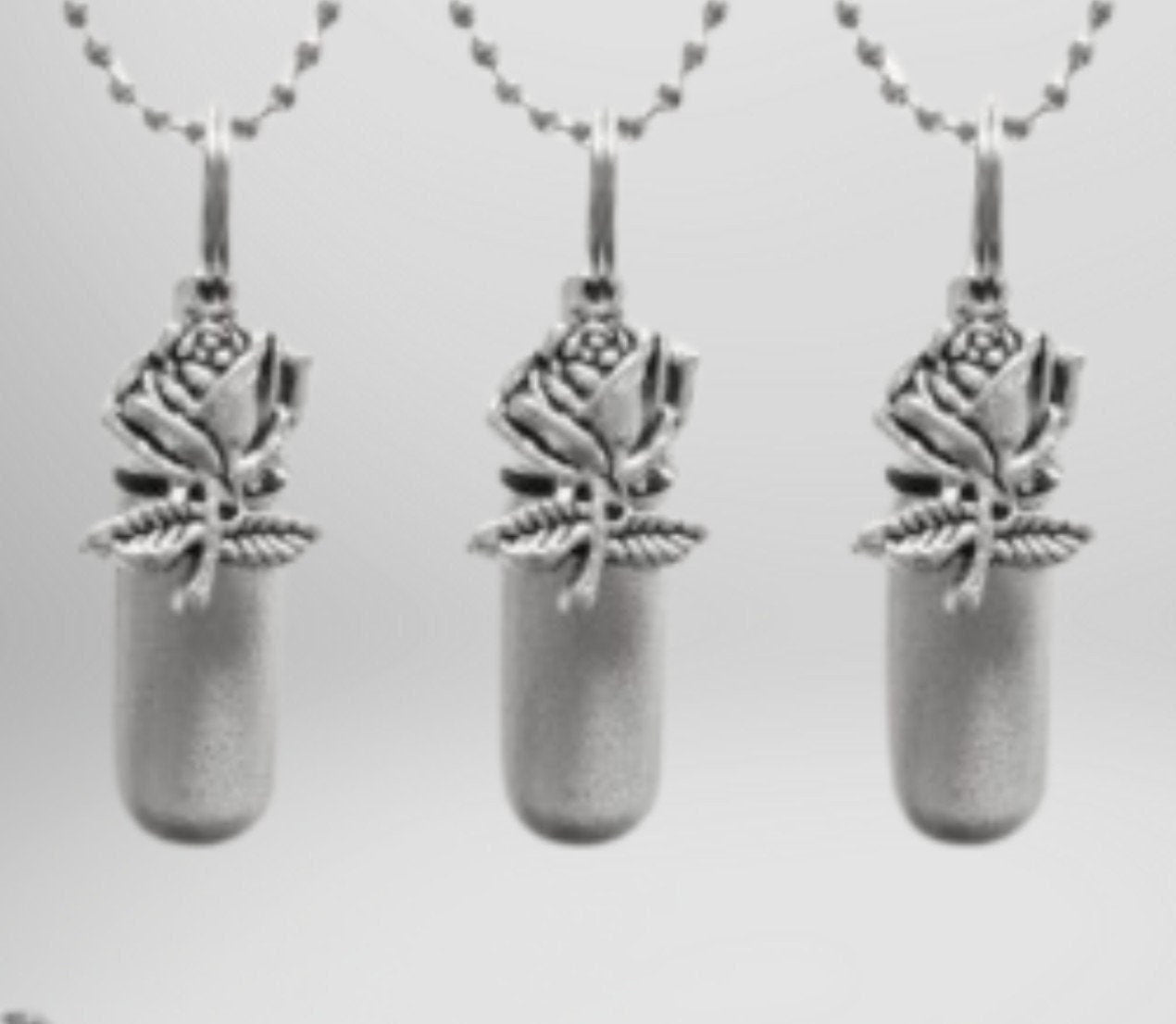 Set of THREE Brushed Silver Rose Cremation Urn Necklaces -  Memorial Keepsake, Ashes Jewelry, Urn for Ashes, Urn Necklace, Personalized Urn