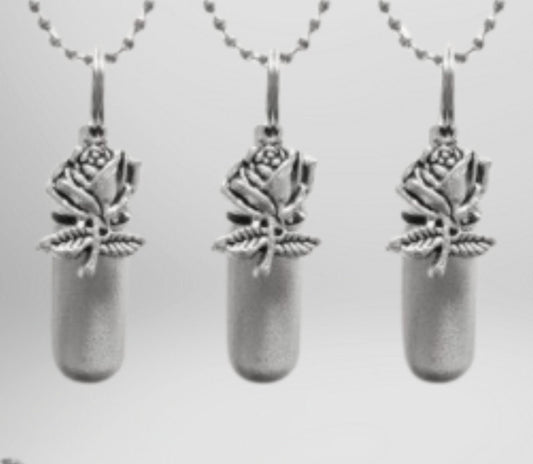 Set of THREE Brushed Silver Rose Cremation Urn Necklaces -  Memorial Keepsake, Ashes Jewelry, Urn for Ashes, Urn Necklace, Personalized Urn