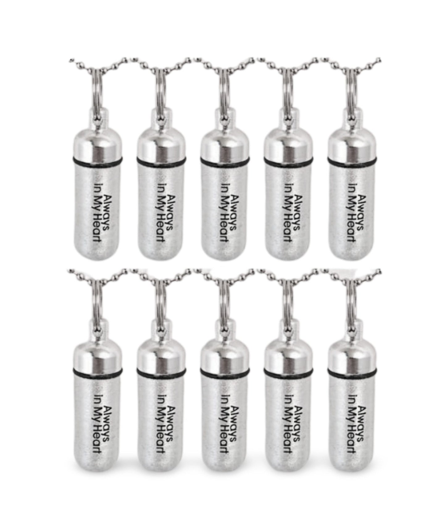 Set of 10 ENGRAVED Brushed Silver CREMATION URN Necklaces "Always In My Heart" - Urn Keepsake, Ashes Necklace, Mourning Jewelry, Pet Ashes