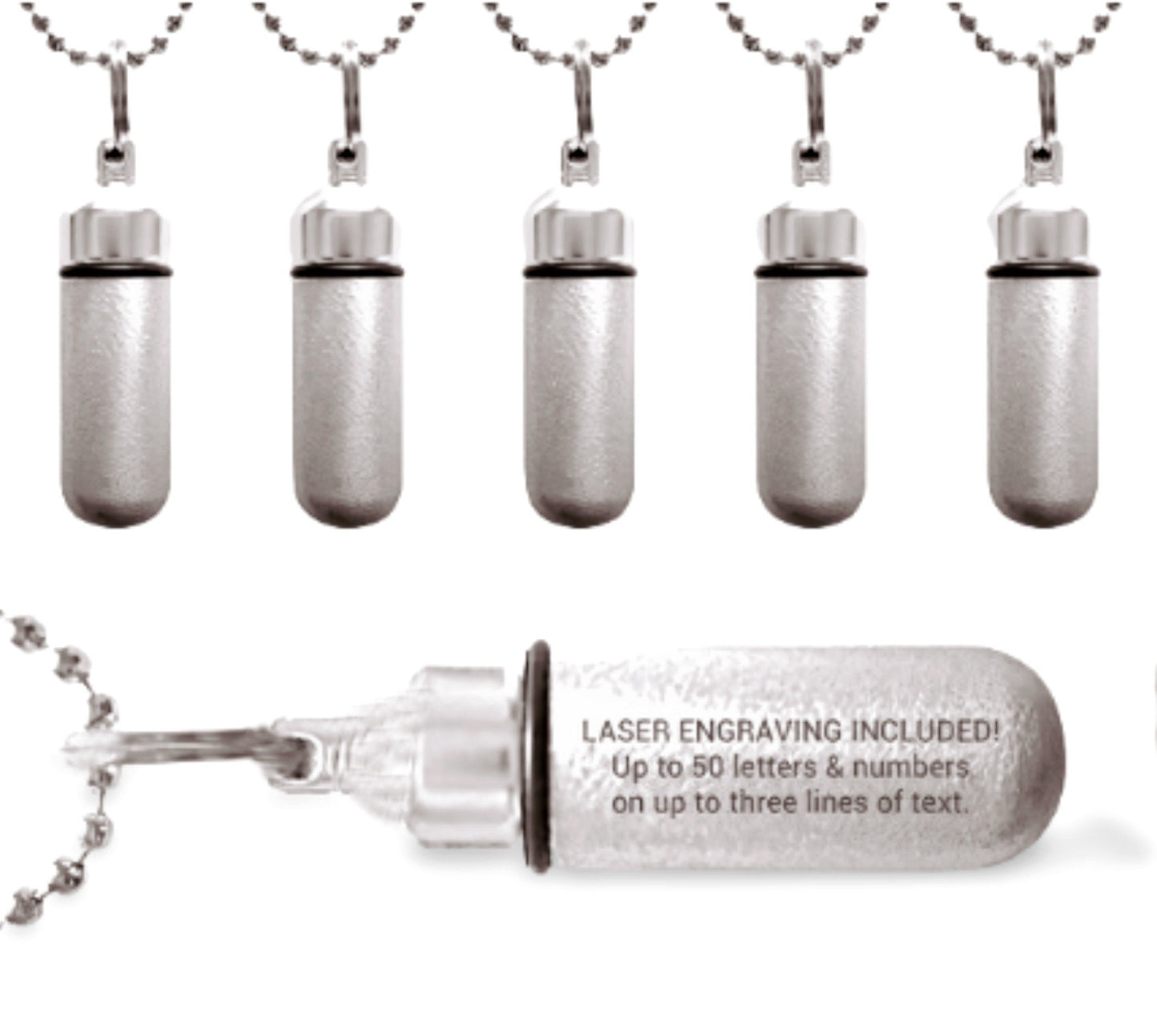 CUSTOM ENGRAVED Set of FIVE Classic Brushed Silver Cremation Urn Necklace, Memorial Jewelry, Ashes, Jewelry, Urn Necklace, Personalized Urn