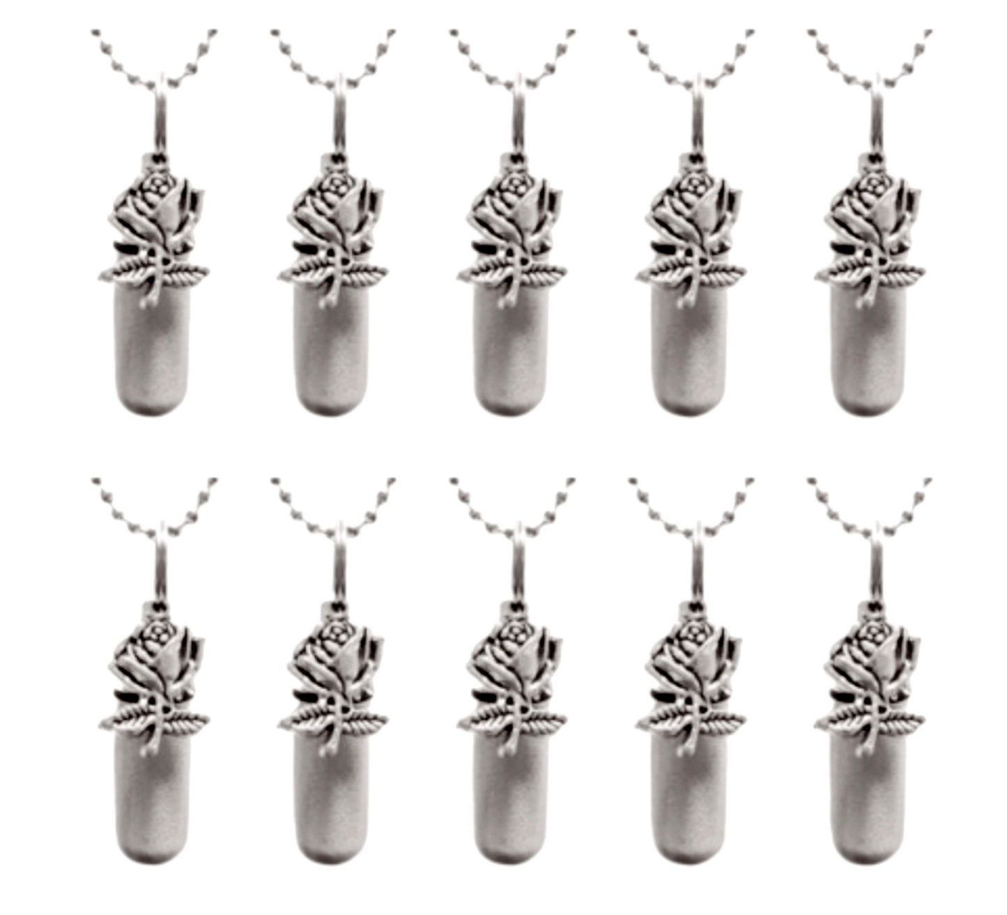 Set of TEN Brushed Silver Rose CREMATION URN Necklaces - Mourning Jewelry, Ashes Necklace, Urn For Human Ashes, Personalized, Pet Urn