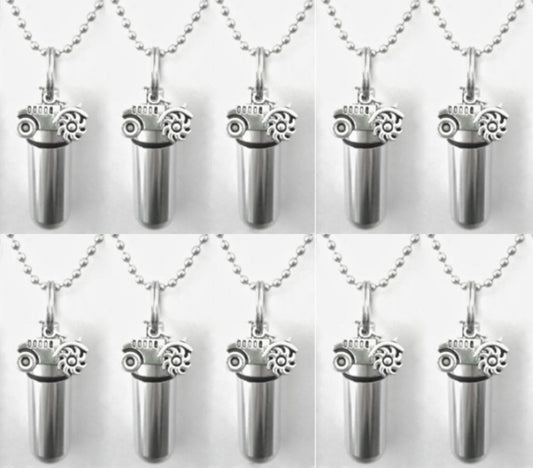 Set of TEN Cremation Urn Necklaces with Farm Tractors - Mourning Jewelry, Urn For Human Ashes, Urn Necklace, Ashes Jewelry, Personalized Urn