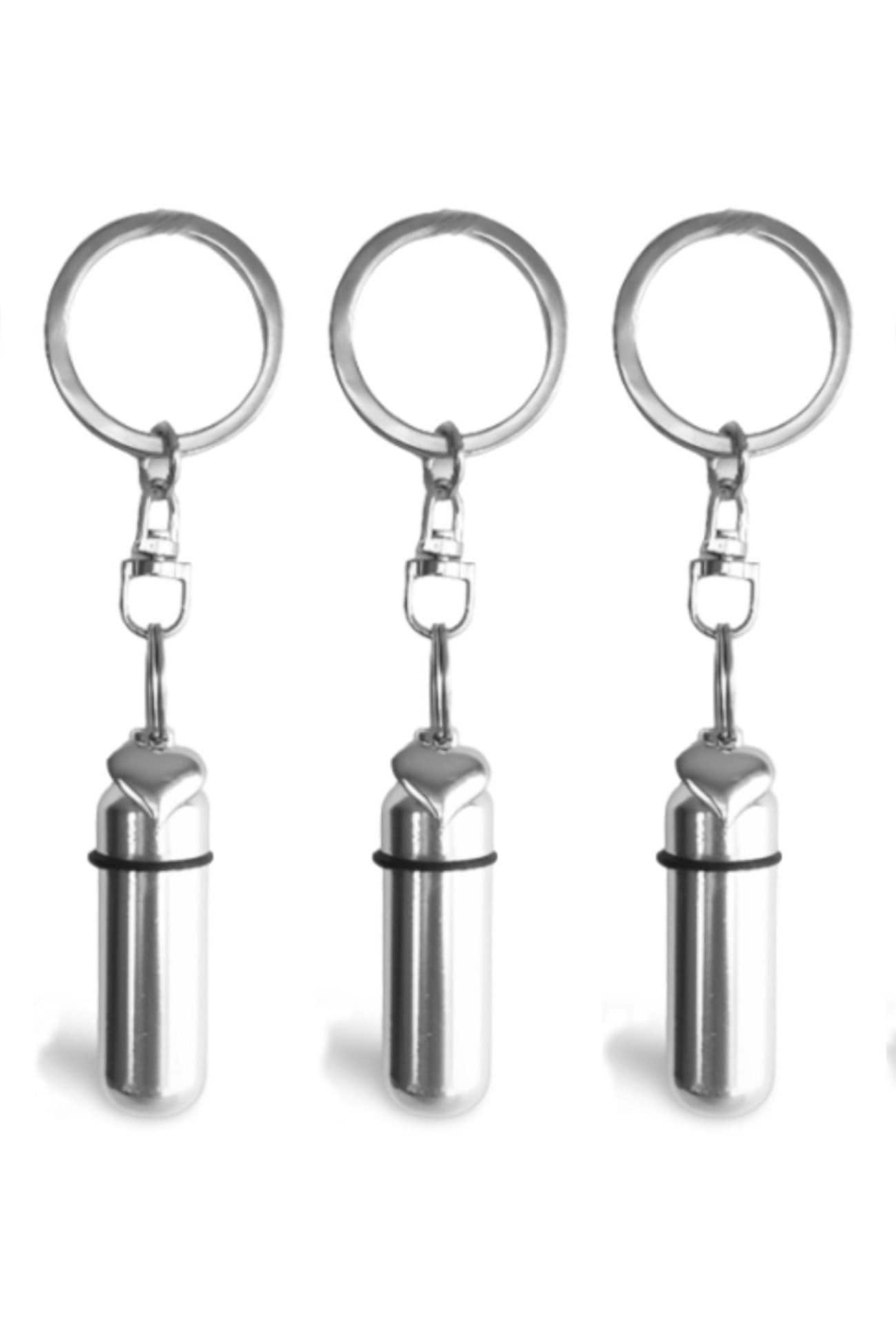 Set of 3 Classic Silver Cremation Urns with Puffed Heart on Steel Swivel Key Rings - Urn Jewelry, Ashes Keepsake, Mourning Jewelry, Pet Urn