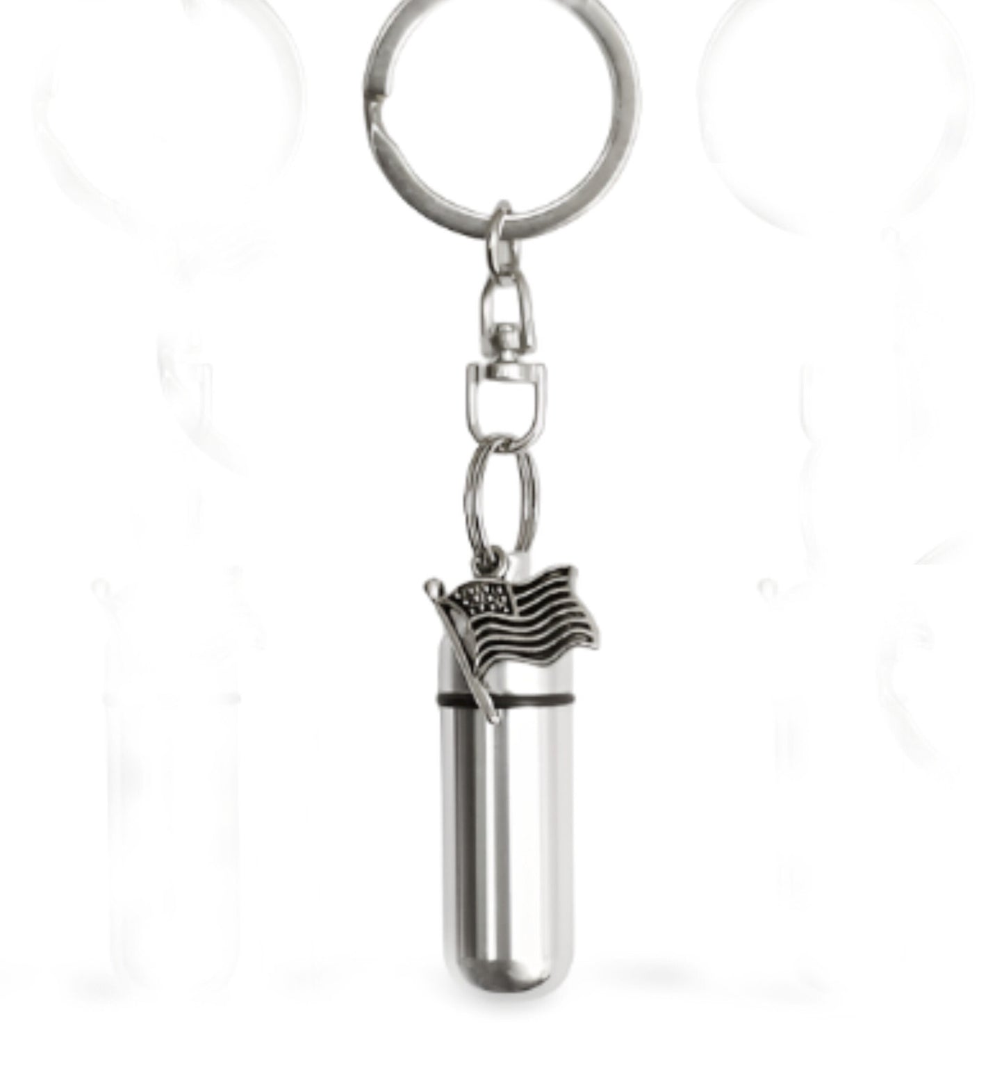 Set of TWO Silver American Flag Cremation Urn Keepsakes on Swivel Steel Keychains - Ashes urn, Urn Keepsake, Mourning Jewelry, Pet Urn