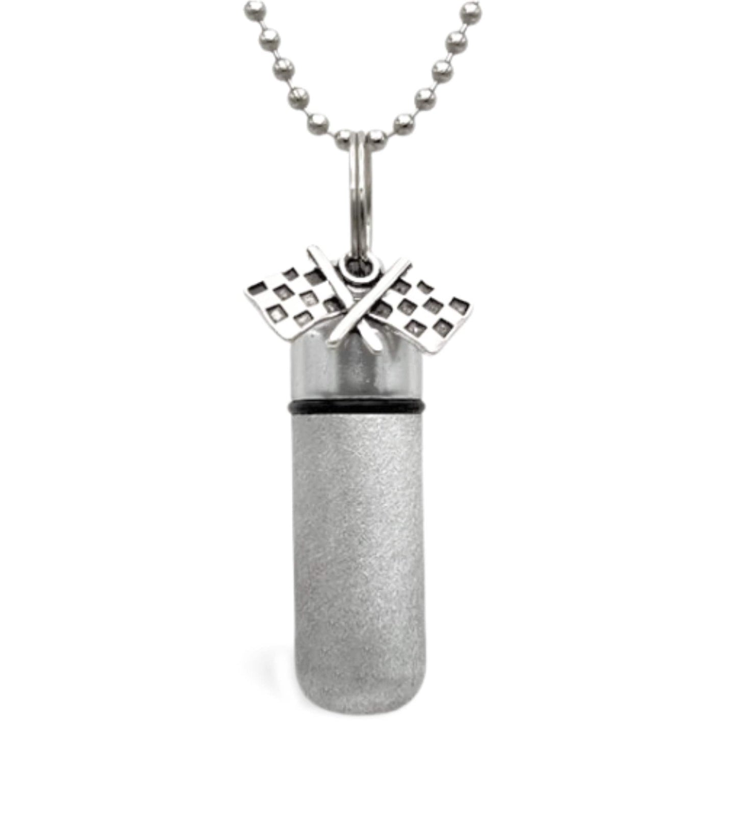 Set of Three PERSONALIZED Brushed Silver  Racing Flag CREMATION URNS on 24" Steel Ball Chain Necklaces - Ashes Jewelry, Urn Necklace