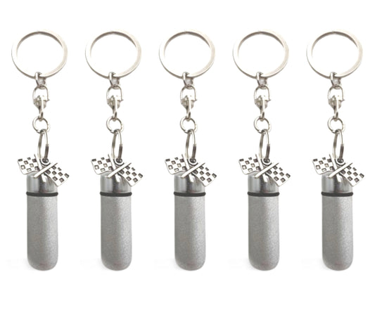 Set of Five PERSONALIZED Brushed Silver  Racing Flag CREMATION URNS on Stainless Steel Swivel Keychains - Ashes Jewelry, Urn Keepsake