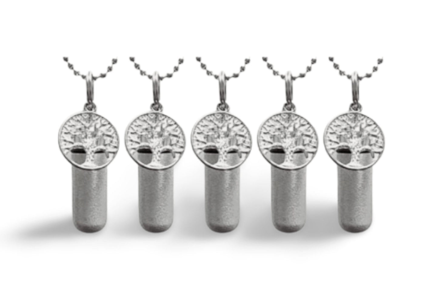 CUSTOM ENGRAVED Set of FIVE Brushed Silver Tree Of Life Cremation Urn Necklace, Memorial Jewelry, Urn Necklace, Urn Jewelry, Personalized