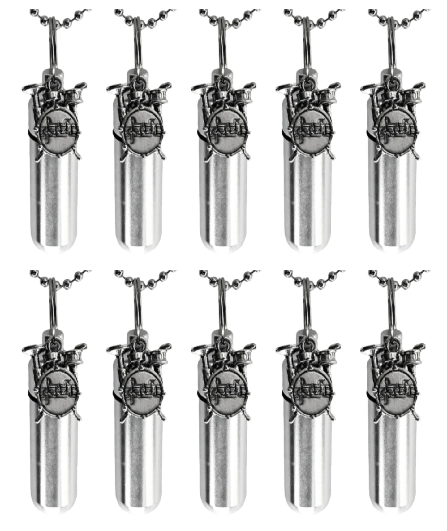Set of TEN Silver Drum Set CREMATION URN Necklaces, Memorial Urn, Cremation Keepsake, Personalized Urn, Mourning Jewelry, Bereavement Gift