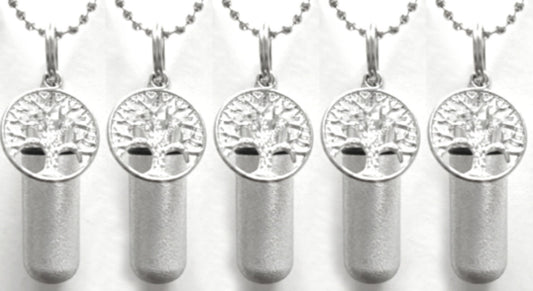 Set of 5 Brushed Silver TREE OF LIFE Cremation Urn Necklace Keepsakes, Urn Jewelry, Ashes Necklace, Child Urn, Personalized Urn