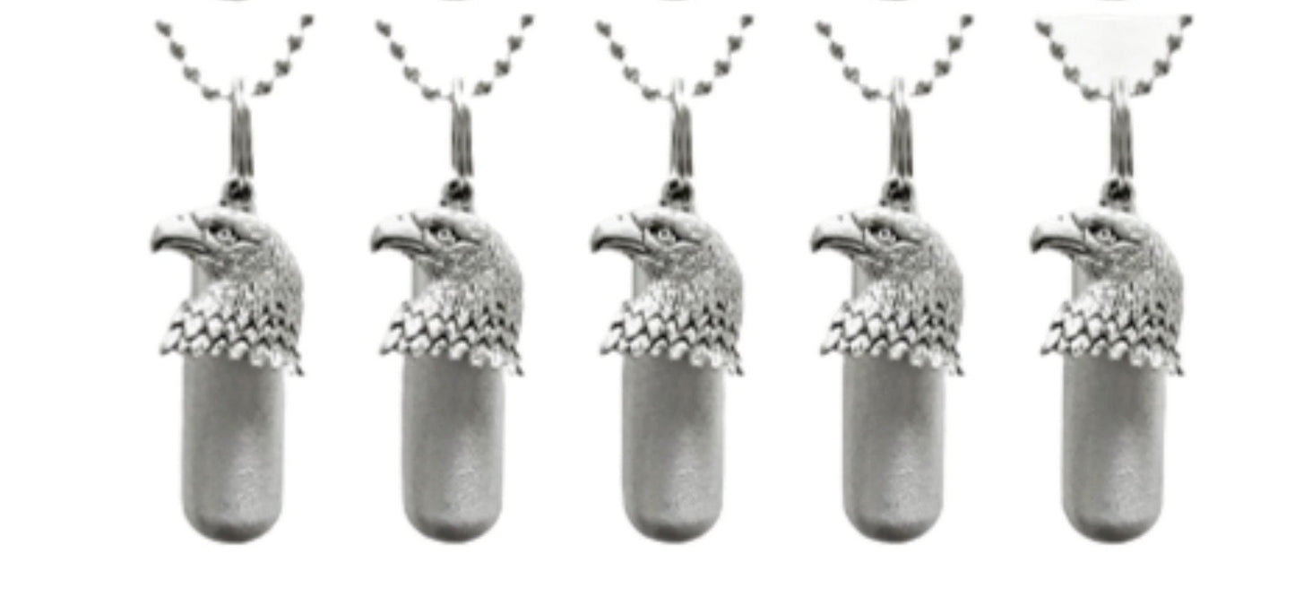 Set of 5 Brushed Silver CREMATION URN Necklaces with Bald Eagle & Engraved US Flag, Memorial Jewelry, Urn Keepsake, Ashes Jewelry, Mourning