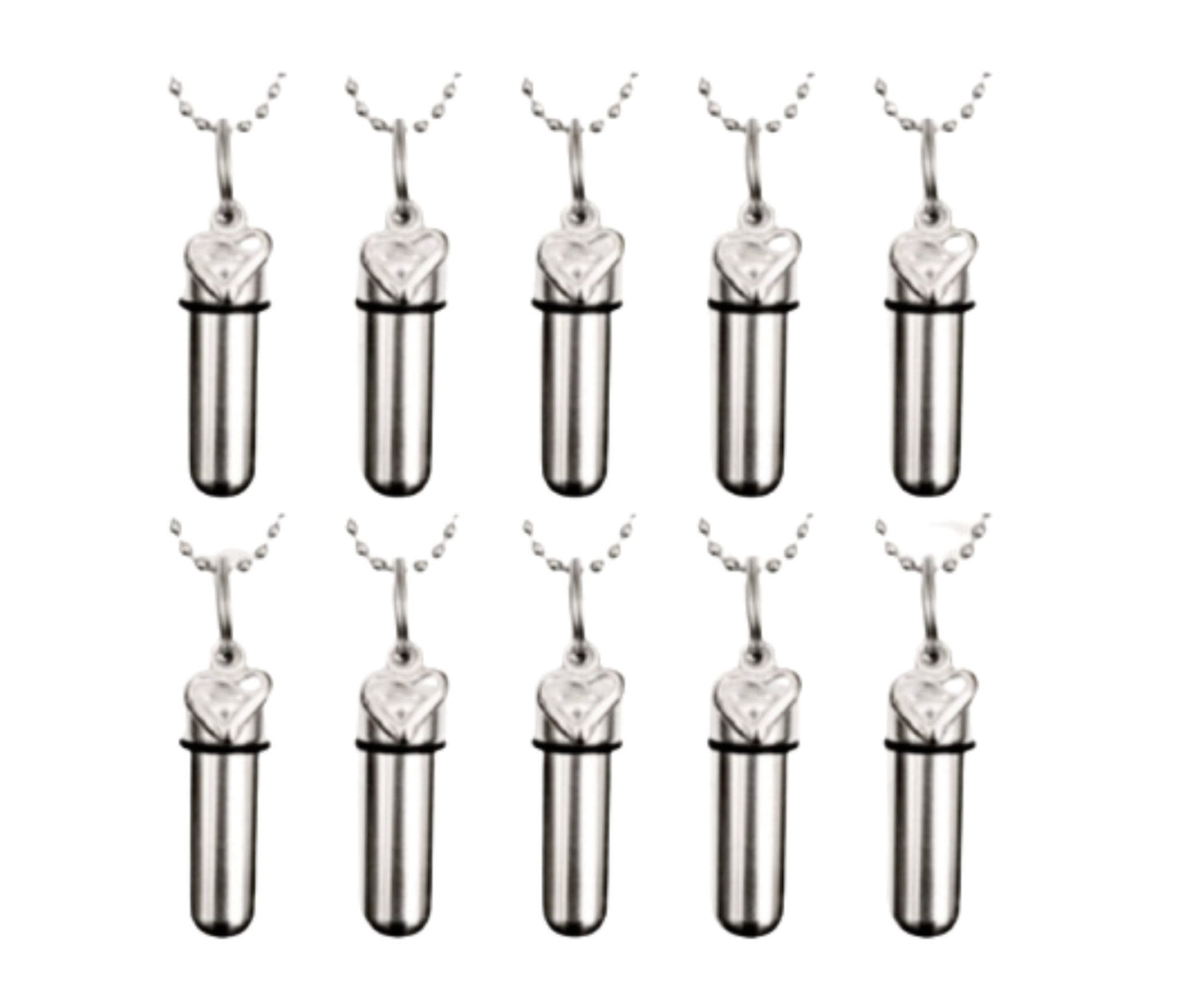 Set of TEN Silver "Open Heart" Cremation Urn Necklaces w/Pouches & Chains, Cremation Jewelry, Memorial Jewelry, Urn for Human Ashes, Pet Urn