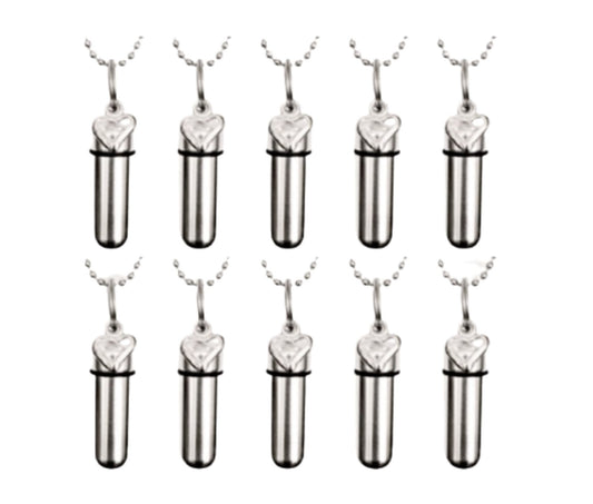Set of TEN Silver "Open Heart" Cremation Urn Necklaces w/Pouches & Chains, Cremation Jewelry, Memorial Jewelry, Urn for Human Ashes, Pet Urn