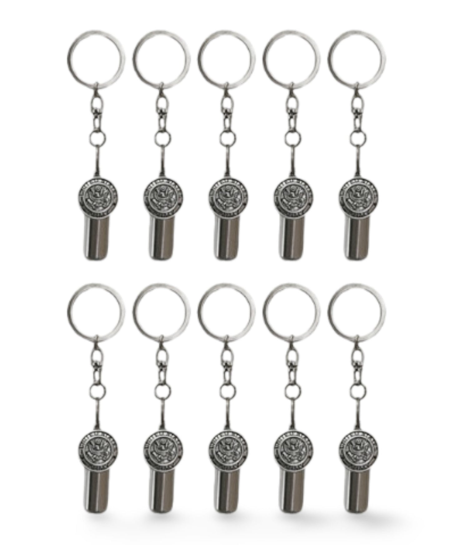 Set of TEN Cremation Urns on Swivel Steel Keychains with ARMY MEDALLION - Memorial Jewelry, Cremation Keepsake, Personalized Urn