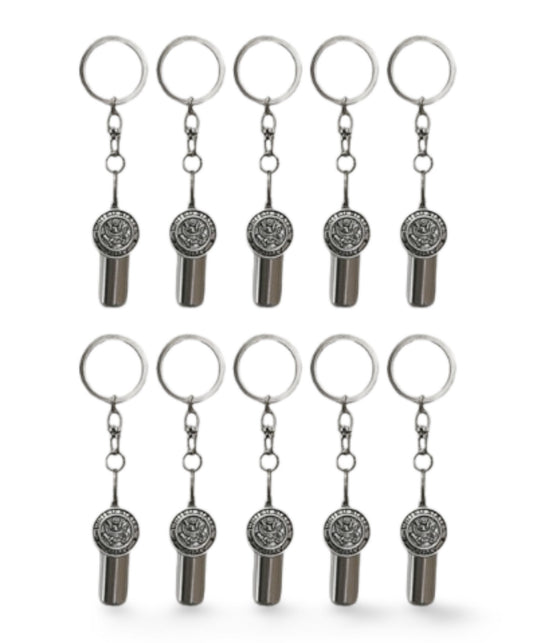 Set of TEN Cremation Urns on Swivel Steel Keychains with ARMY MEDALLION - Memorial Jewelry, Cremation Keepsake, Personalized Urn