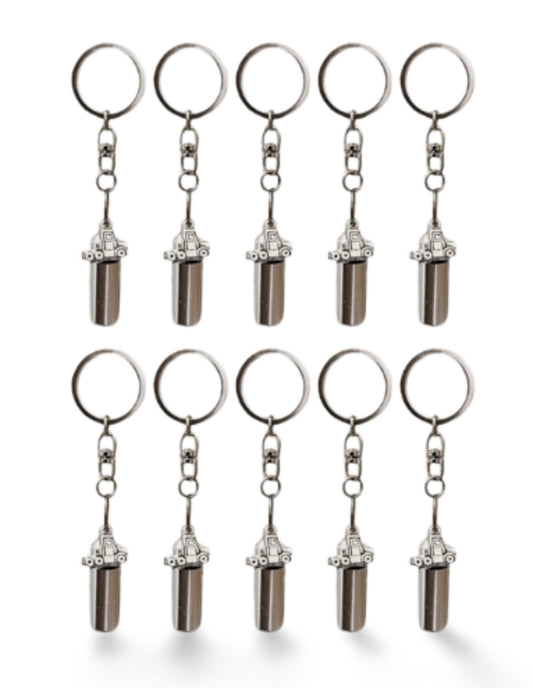 Set of TEN Cremation Urns on Swivel Steel Keychains with 18-Wheeler / Semi-Trucks - Memorial Jewelry, Cremation Keepsake, Personalized Urn