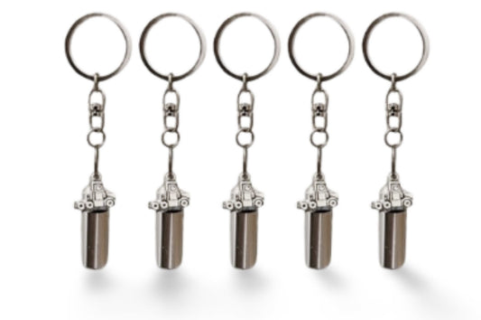 Set of FIVE Cremation Urns on Swivel Steel Keychains with 18-Wheeler / Semi-Trucks - Memorial Jewelry, Cremation Keepsake, Personalized Urn