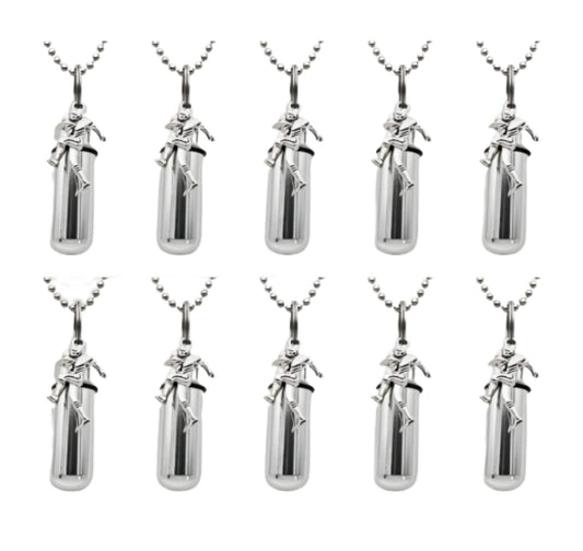 Set of TEN Football Player CREMATION URNS on 24" Steel Ball-Chain Necklaces - Memorial Jewelry, Urn Pendant, Urn For Human Ashes