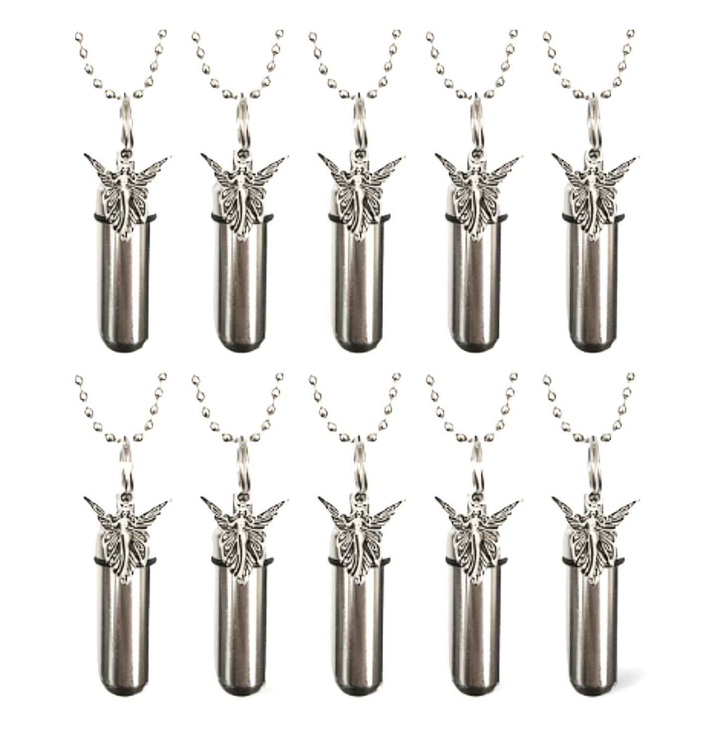 Set of TEN Silver CREMATION URN Necklaces with Fairy Angels - Ashes Necklace, Urn Jewelry, Mourning Jewelry, Urn For Human Ashes, Pet Urn