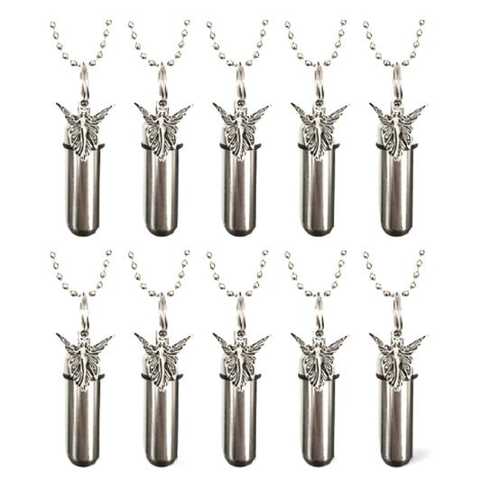 Set of TEN Silver CREMATION URN Necklaces with Fairy Angels - Ashes Necklace, Urn Jewelry, Mourning Jewelry, Urn For Human Ashes, Pet Urn