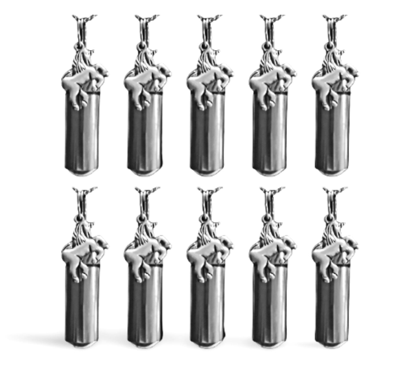 Set of Ten Silver CREMATION URN Necklace Keepsakes with Silver UNICORN - Mourning Keepsake, Urn Necklace, Urn For Human Ashes, Pet Urn