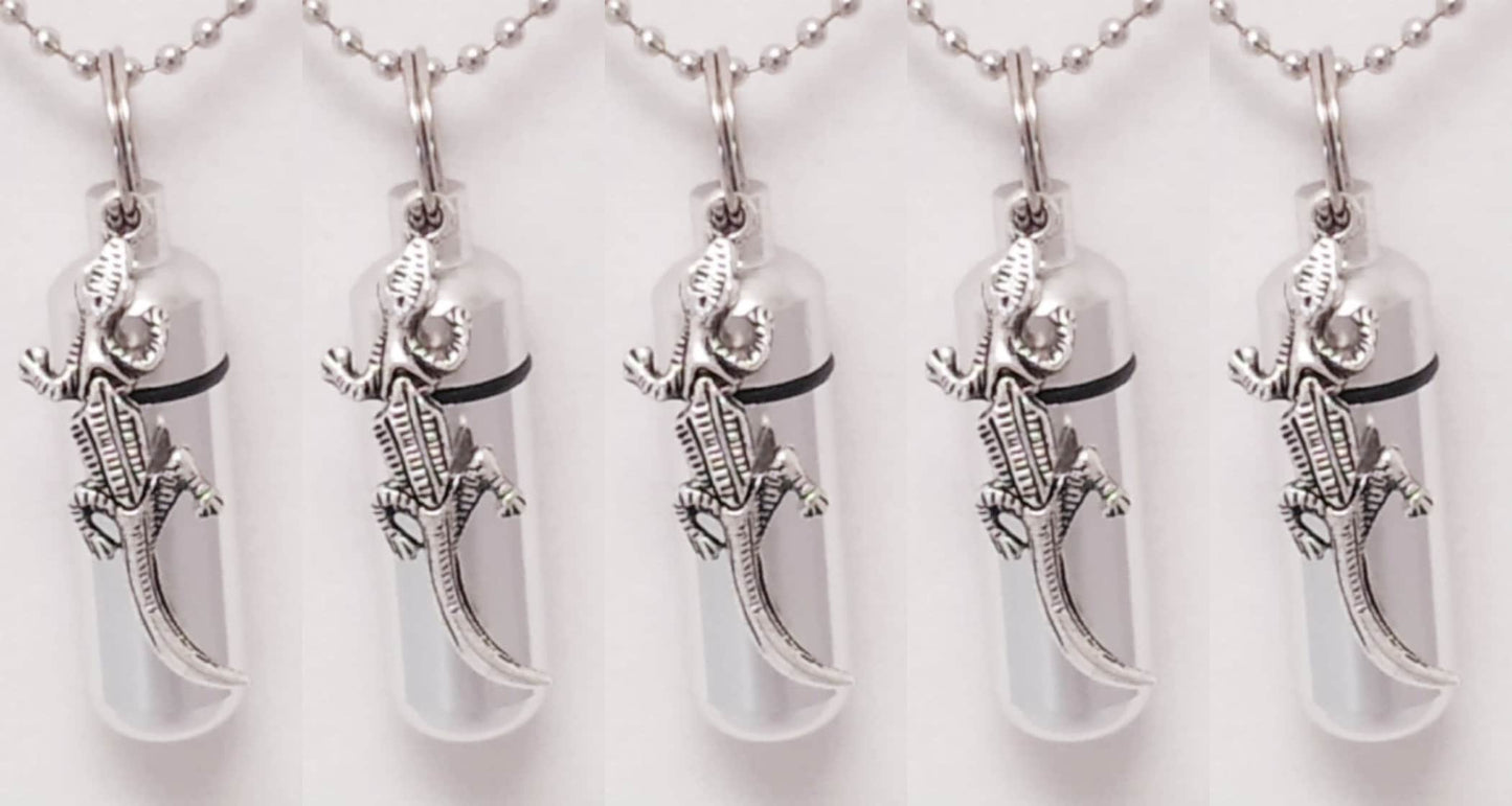 Set of Five Silver CREMATION URN Necklace Keepsakes with Alligator/Gecko - Urn Keepsake, Memorial Jewelry, Ashes Necklace, Urn for Ashes