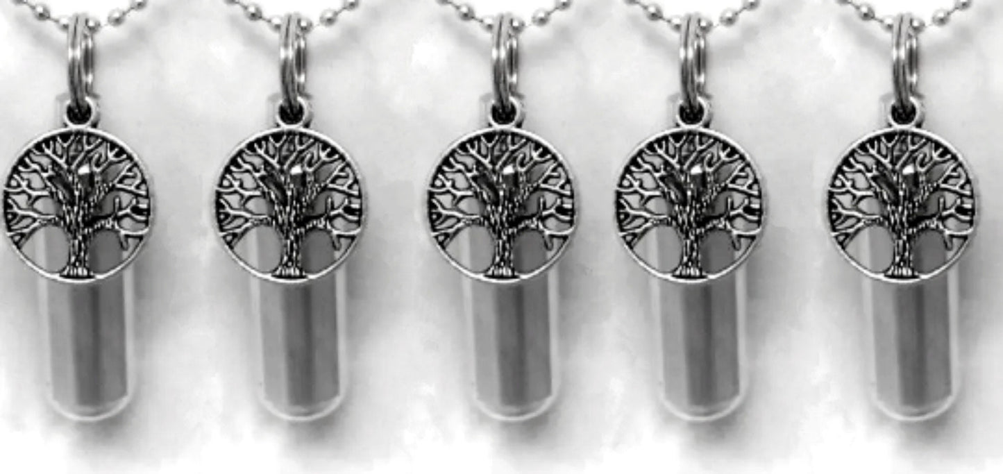 Set Of FIVE Silver Tree Of Life Cremation Urn Necklaces - Urn Keepsake, Cremation Jewelry, Urn For Ashes, Mourning Keepsake, Ashes Necklace
