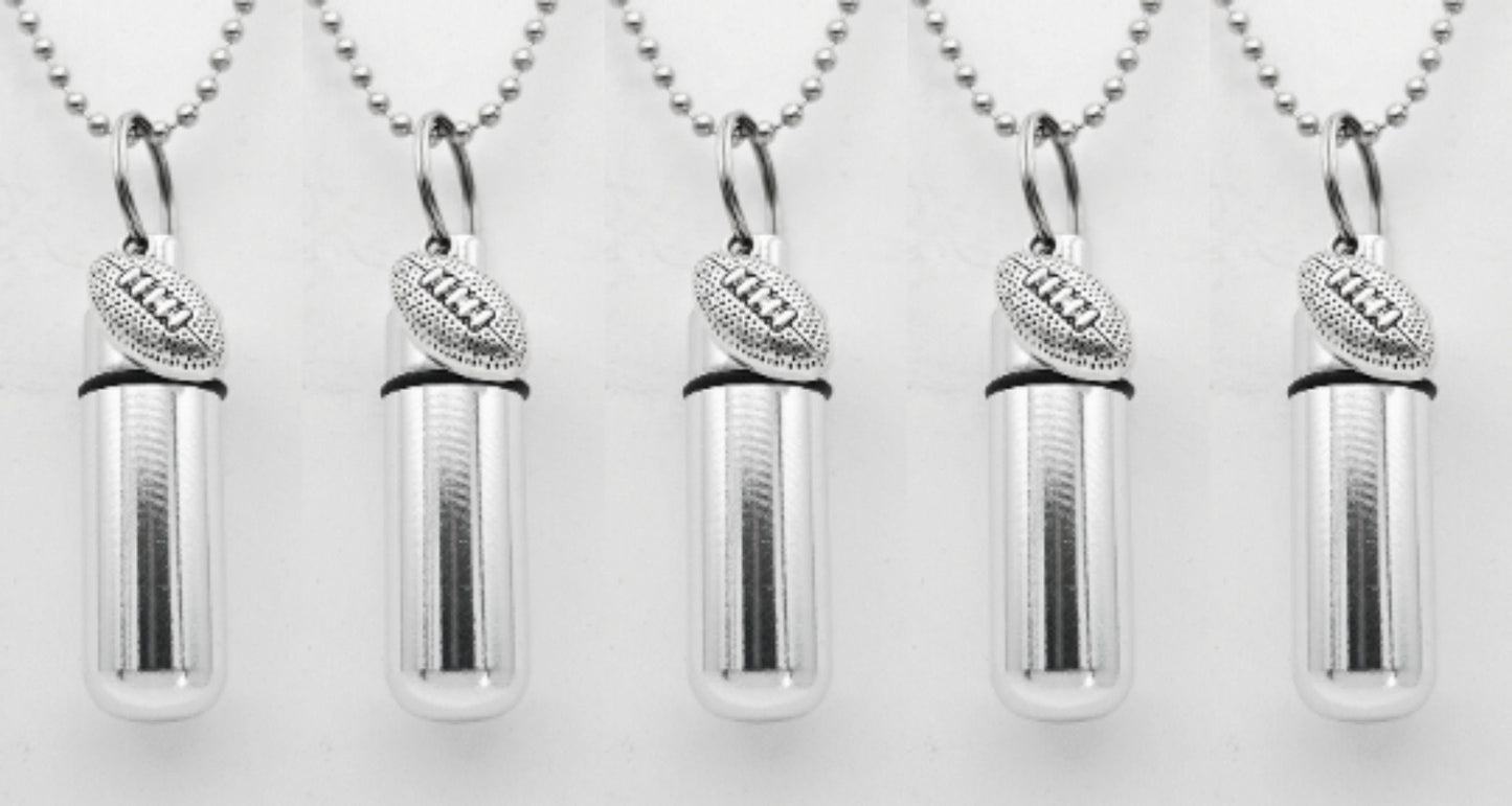 Set of Five FOOTBALL CREMATION URN Necklaces - Memorial Keepsake, Urn Necklace, Ashes Jewelry, Urn for Ashes, Personalized Urn