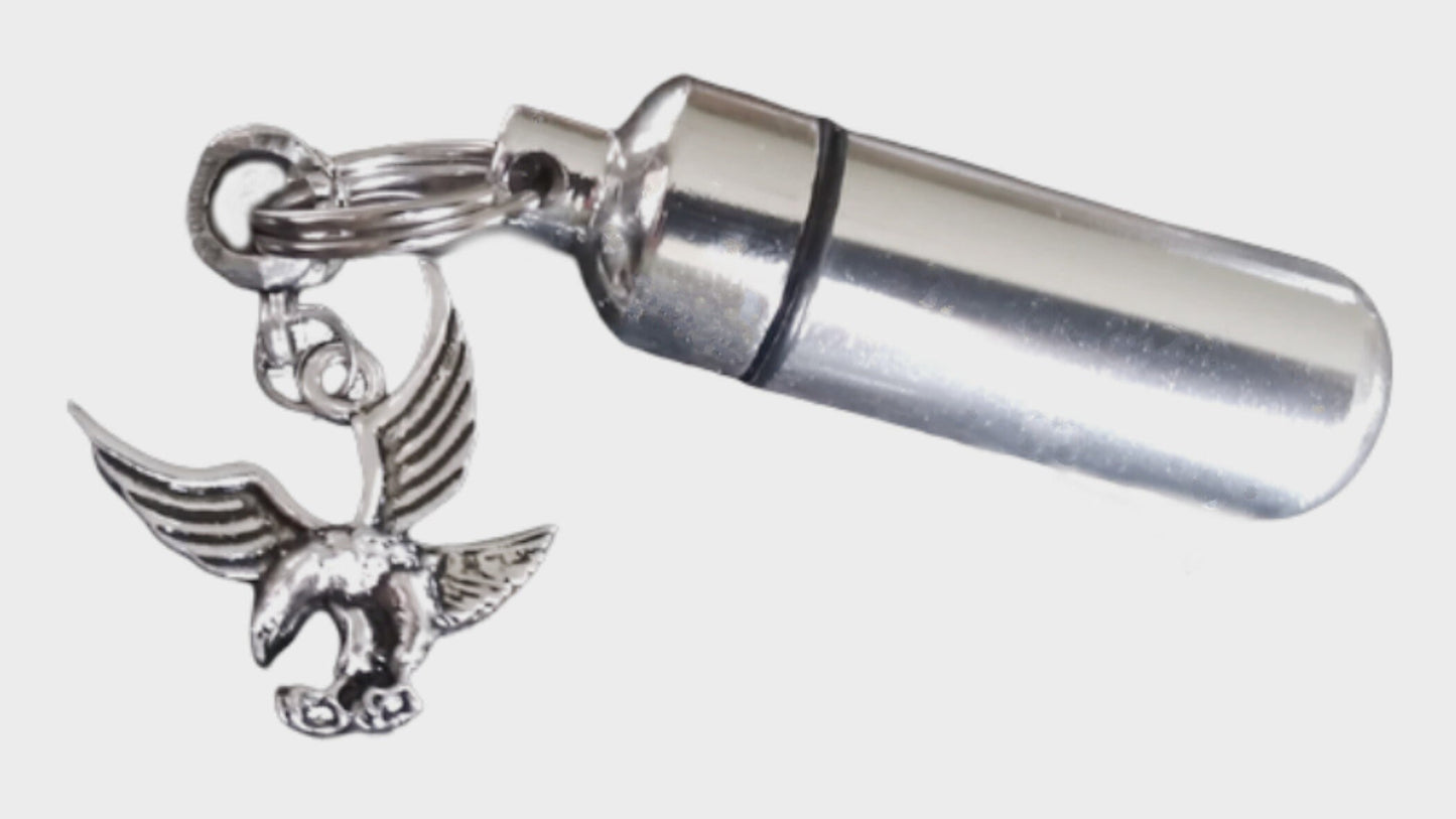 Silver Cremation Urn with American Eagle Keychain Keepsake, Memorial Jewelry, Keepsake Urn, Urn For Human Ashes, Pet Ashes, Personalized Urn