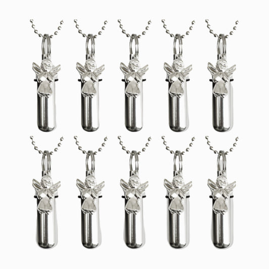Set of TEN CREMATION URN Necklaces with Silver Plated Praying Angels - Ashes Necklace, Memorial Jewelry, Mourning Jewelry, Urn Keepsake