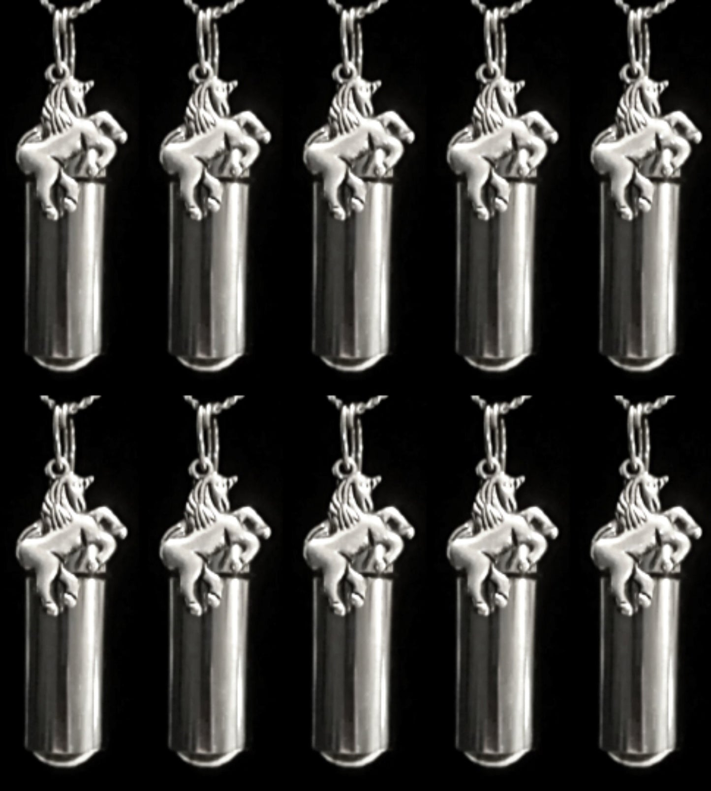 Set of Ten Silver CREMATION URN Necklace Keepsakes with Silver UNICORN - Mourning Keepsake, Urn Necklace, Urn For Human Ashes, Pet Urn