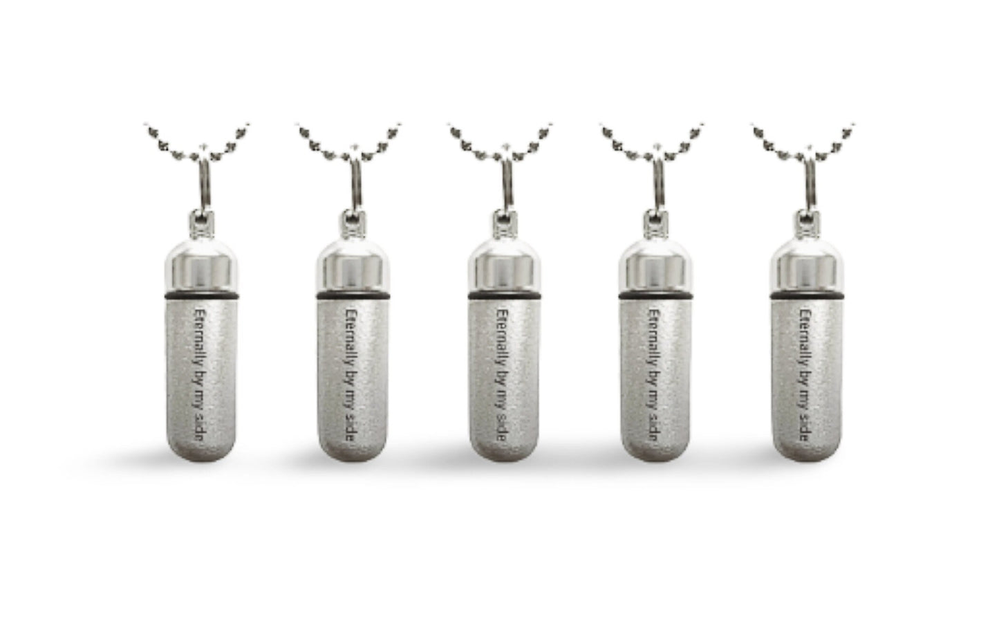 Set of 5 ENGRAVED Brushed Silver CREMATION URN Necklaces "Eternally by my side" -  Urn Keepsake, Ashes, Necklace, Pet Urn, Mourning Jewelry