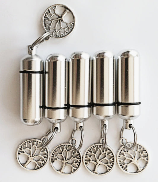 Set of FIVE Silver TREE-Of-LIFE Cremation Urn Keepsakes - Mourning Jewelry, Memorial Keepsakes, Pet Urn, Personalized Urn, Child Urn