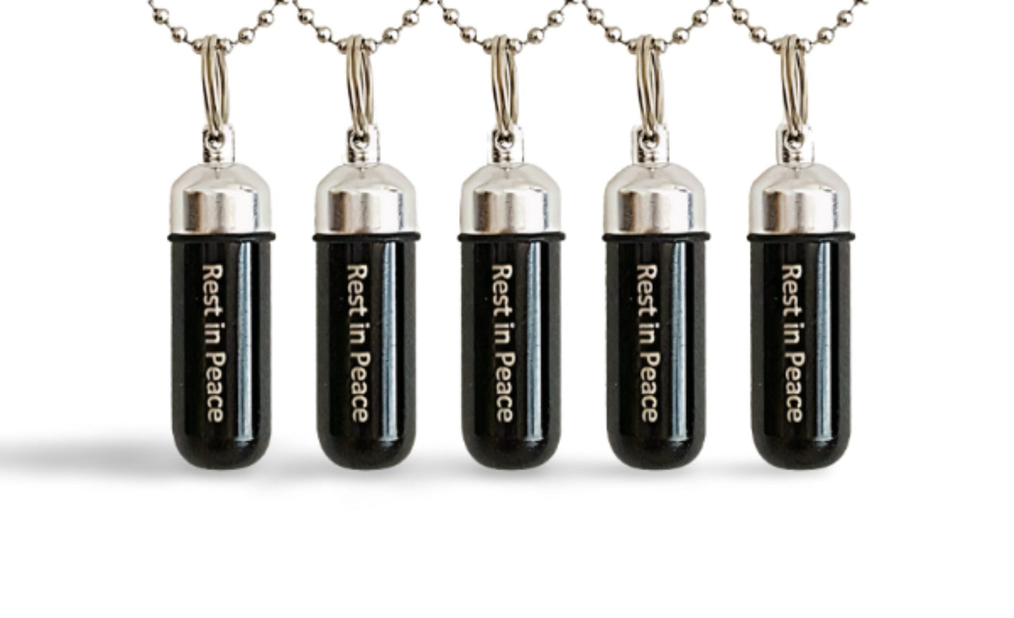 FIVE Engraved "Rest In Peace" Black Cremation Necklaces, Memorial Jewelry, Ashes Jewelry, Urn Necklace, Ashes Keepsake, Rest In Peace