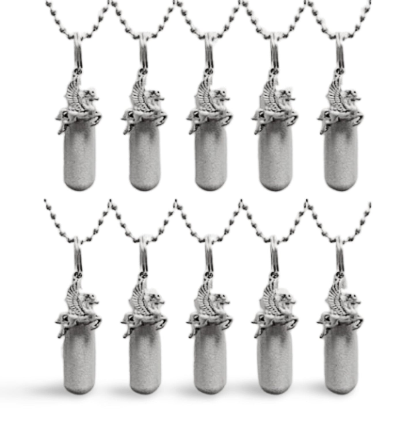 Set of 10 Brushed Silver CREMATION URN Necklaces w/Pegasus Flying Winged Horse - Ashes Necklace, Mourning Jewelry, Personalized Urn