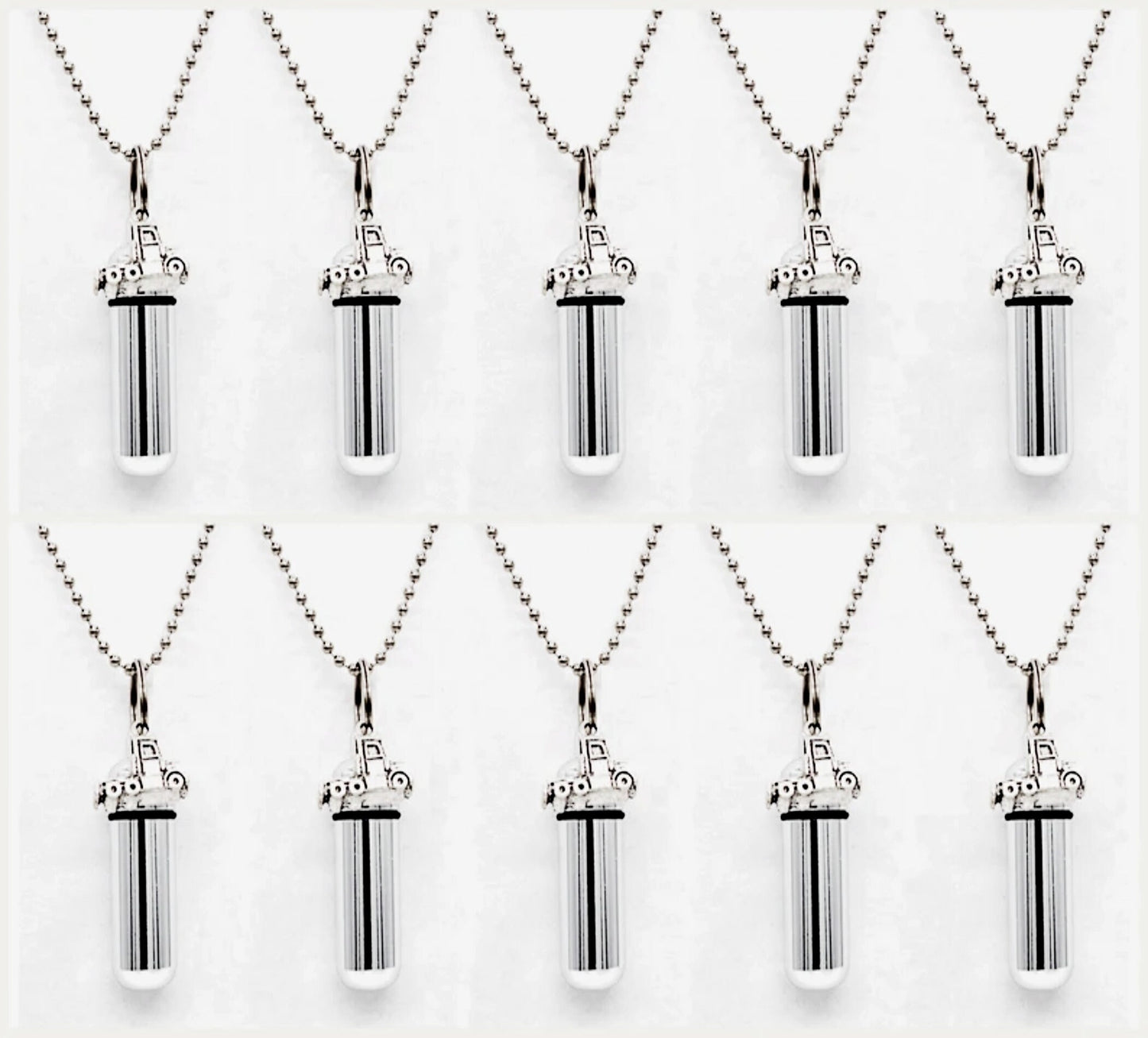 Set Of Ten Cremation Urn Necklaces, with Semi-Truck / 18 Wheeler, Mourning Keepsake, Memorial Jewelry, Ashes Necklace, Personalized Urn