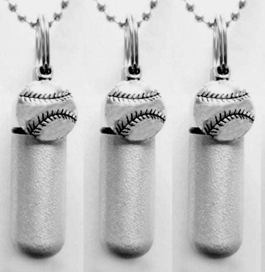 Set of Three Brushed Silver Baseball CREMATION URN Necklaces - Memorial Urn, Mourning Keepsake, Ashes Necklace, Child Urn, Personalized Urn