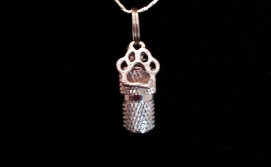 Mini Pet Cremation Urn on Curb Chain Necklace with Silver Paw - Memorial Necklace, Urn Jewelry, Ashes Urn, Cat Urn, Dog Urn, Pet Urn
