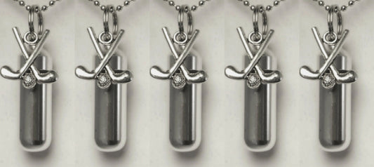 Set of Five Brushed Silver CREMATION URN Necklaces with Golf Clubs - Memorial Jewelry, Ashes Necklace, Urn For Human Ashes, Personalized Urn